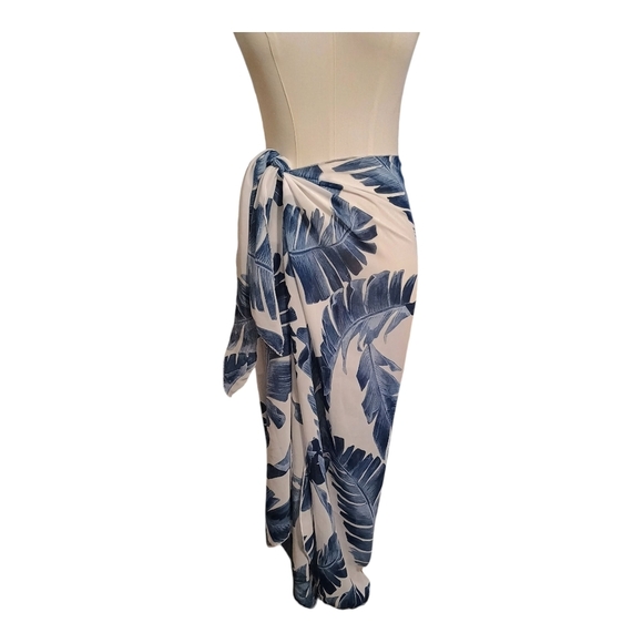 NWT J. Valdi Blue Palm Leaf Print Sarong Midi Length One Size - Picture 3 of 4